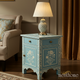 Hand-Painted Floral Blue Wooden Side Table with Storage | Luxury Handmade Bedside Table