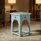Blue Floral Inlaid Side Table with Single Drawer | Luxury Handmade Side Table