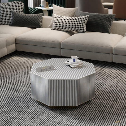 Bone Inlay Hexagonal Stripe Coffee Table | Luxury Handmade Coffee Table
