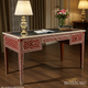 Elegant Red and White Inlay Writing Desk with Black Leather Top | Luxury Handmade Desk