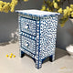 Floral Pattern 2-Drawer Resin Blue Bedside Table | Luxury Handmade Bedside Table