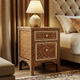 Intricately Inlaid Wooden Bedside Table with Lamp | Luxury Handmade Bedside Table