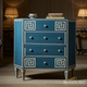Elegant Blue Wooden Chest of Drawers with Intricate White Inlay | Luxury Handmade Chest of Drawer