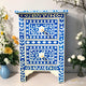 Floral Pattern Blue Resin Bedside Table | Luxury Handmade Bedside Table