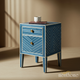 Blue Chevron Patterned Nightstand with Brass Knobs | Luxury Handmade Bedside Table