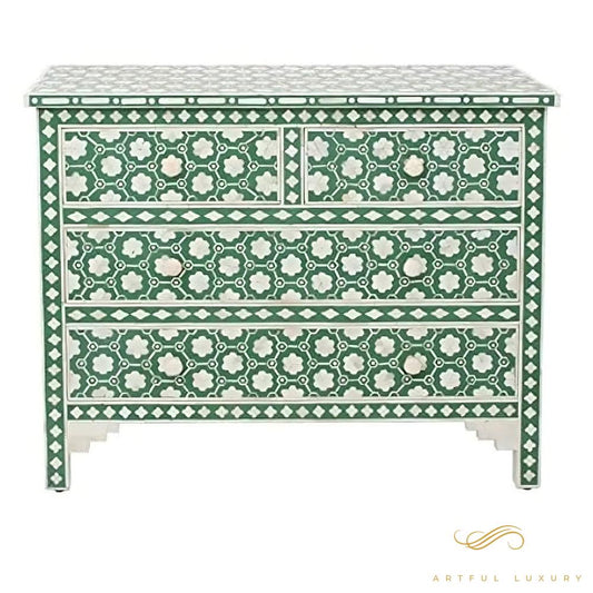 Indigo Blue Floral Design dresser | Luxury Handmade Dresser
