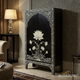Handcrafted Black Wooden Storage Cabinet with White Floral Inlay | Luxury Handmade Cabinet