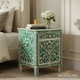 Handcrafted Green and White Floral Bone Inlay Nightstand | Luxury Handmade Bedside Table