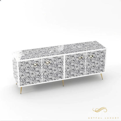 Sunflower-Bone Inlay -Rectangular-Tv Cabinet | Luxury Handmade TV Cabinet