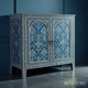 Handcrafted Blue and White Floral Pattern Wooden Cabinet | Luxury Handmade Cabinet
