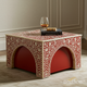 Handcrafted Red and Ivory Floral Inlay Square Coffee Table | Luxury Handmade Coffee Table