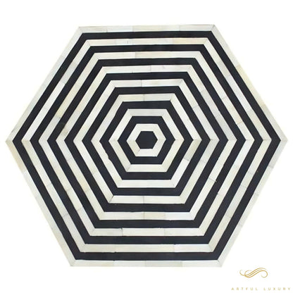 Striped Hexagonal Bone Inlay Black Side table | Luxury Handmade Side Table