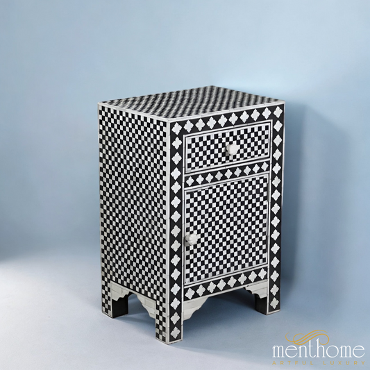 Handmade Bone Inlay Bedside With Drawer Door Home Decor | Luxury Handmade Bedside Table