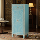 Hand-Painted Blue Wooden Cabinet with Sunburst Design | Luxury Handmade Tallboy