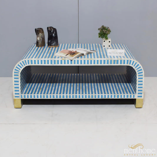 Double Shelf Table Waterfall Bone Inlay Coffee Table | Luxury Handmade Coffee Table