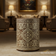 Ornate Brown and White Decorative Wooden Stool | Luxury Handmade Stool