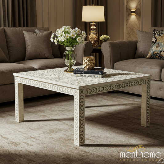 Elegant Bone Inlay Coffee Table with Intricate Pattern | Luxury Handmade Coffee Table