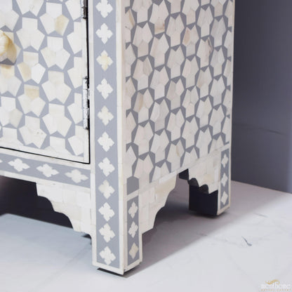 Targua pattern Bedside table Grey Bone Inlay 1-drawer | Luxury Handmade Bedside Table