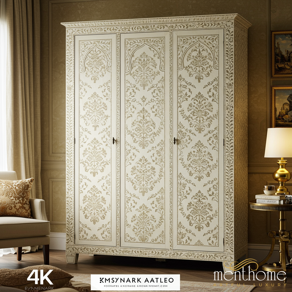 Vintage Floral Patterned Wooden Wardrobe | Luxury Handmade Wardrobe