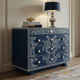 Navy Blue Floral Hand-Painted Wooden Dresser | Luxury Handmade Dresser