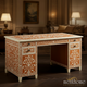 Handcrafted Wooden Desk with White Floral Inlay | Luxury Handmade Desk