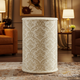 Decorative Round Side Table with Elegant Beige Damask Pattern | Luxury Handmade Stool
