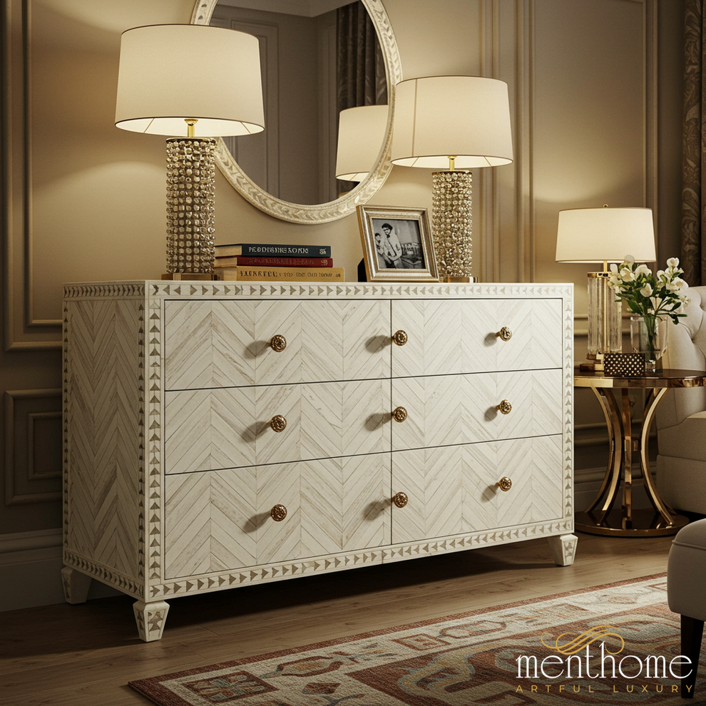 Elegant White Wooden Dresser With Brass Knobs – White dress... S(42