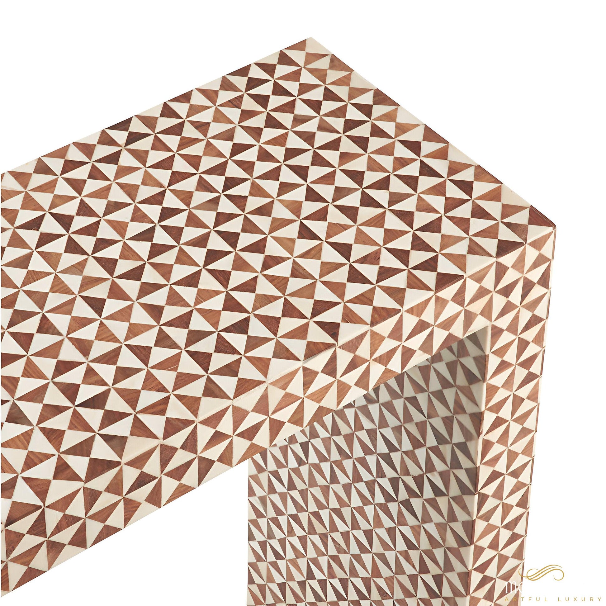Teak Wood Console Table Intarsia 50" Rectangular Mosaic | Luxury Handmade Console