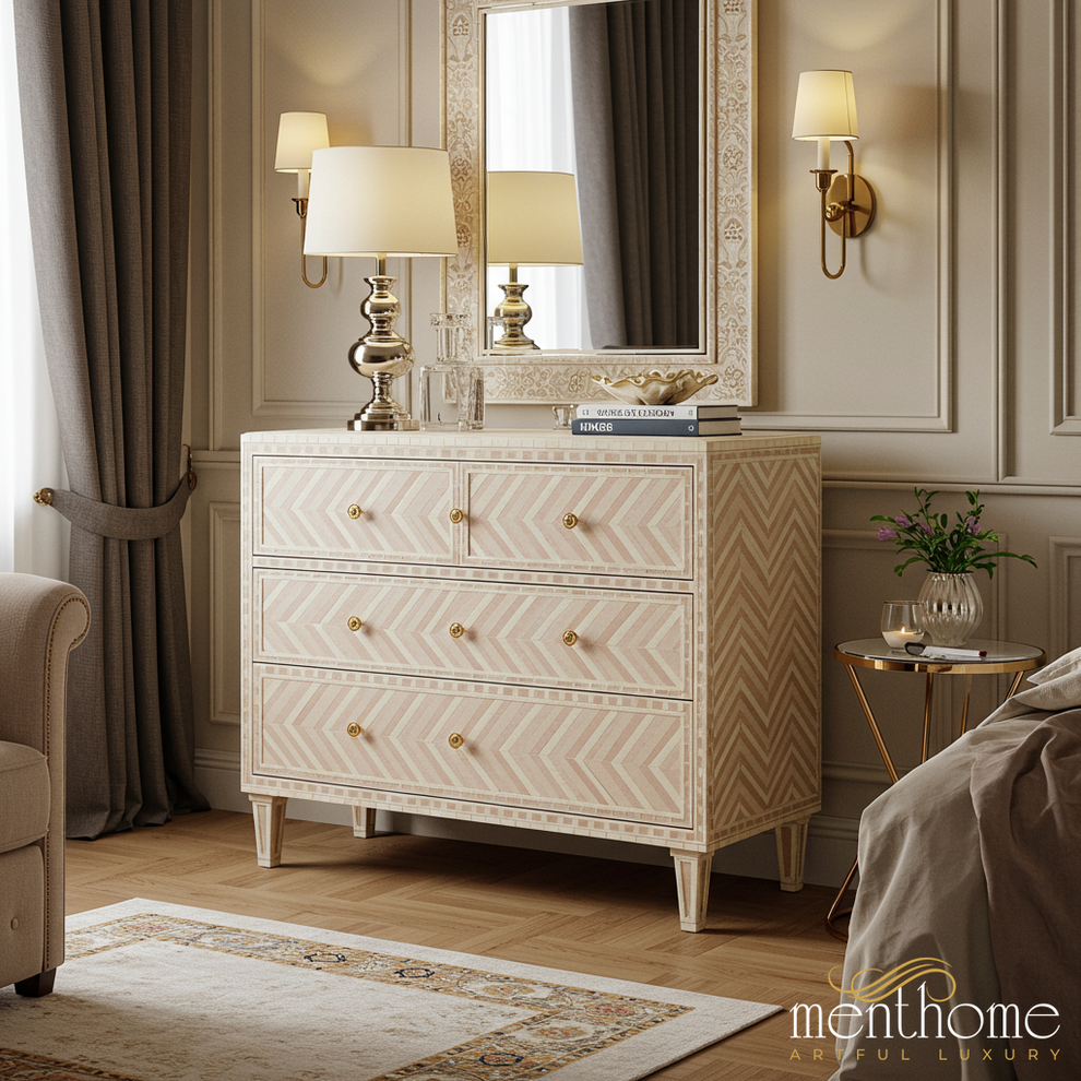dresser luxury Venice White Oak Large Luxury Antique Silver / Champagne Finish Dresser w Mirror Storage Space Drawers Bedroom Furniture Description AMERLIFE 50.2" H Modern 5