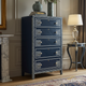 Elegant Navy Blue Inlaid 5-Drawer Chest | Luxury Handmade Tallboy