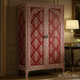 Handcrafted Red Floral Patterned Wooden Wardrobe | Luxury Handmade Cabinet