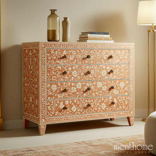 Hand-Painted Floral Pattern Wooden Chest of Drawers | Luxury Handmade Dresser