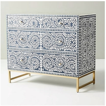 Handmade Bone Inlay Foliage Spiral 3 Drawer Dresser