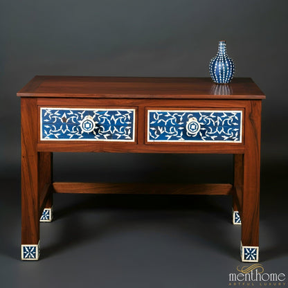 Sophisticated Pattern Design Bone Inlay Wooden Desk | Bone Inlay Desk | Handcrafted for a Luxurious Touch in Your Office | Luxury Handmade Desk