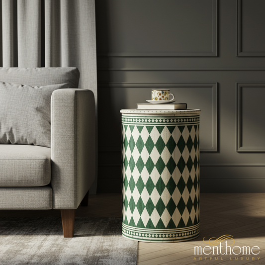 Elegant Harlequin Drum Table | Luxury Handmade Side Table