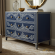 Navy Blue Floral Hand-Painted Three Drawer Dresser | Luxury Handmade Dresser