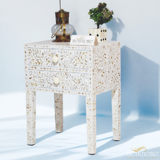 Mother of Pearl Inlay Bedside Table | Luxury Handmade Bedside Table