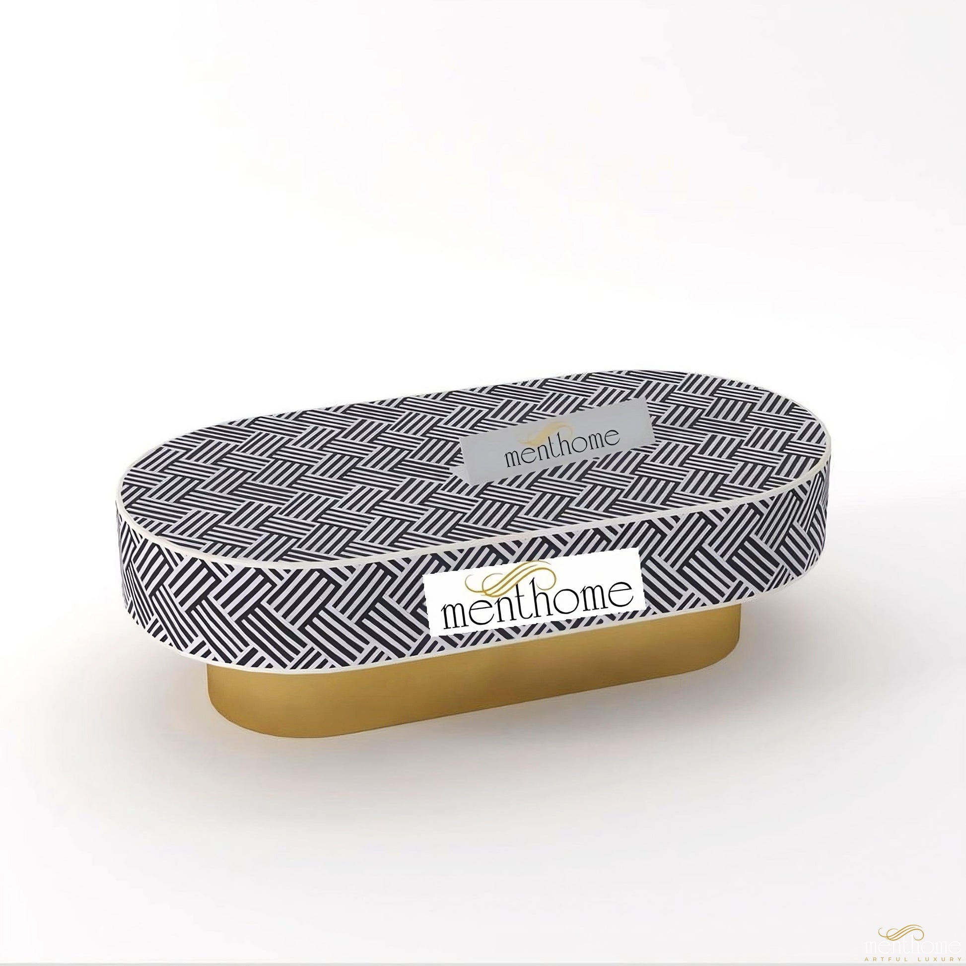 Oval Optical Coffee Table Bone Inlay | Luxury Handmade Coffee Table