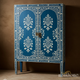 Blue Floral Hand-Painted Wooden Cabinet | Luxury Handmade Cabinet