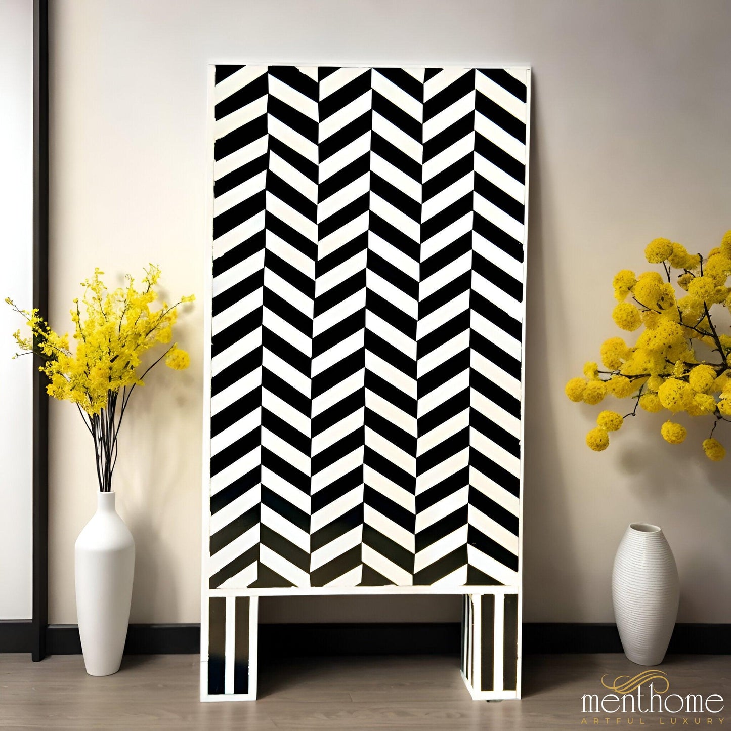 Zig-Zag Pattern 3-Drawer Resin Black Bedside Table | Luxury Handmade Bedside Table
