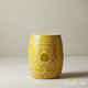 Yellow Ceramic Garden Stool with Floral Inlay | Luxury Handmade Stool