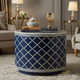 Round Navy Blue Patterned Accent Table | Luxury Handmade Coffee Table