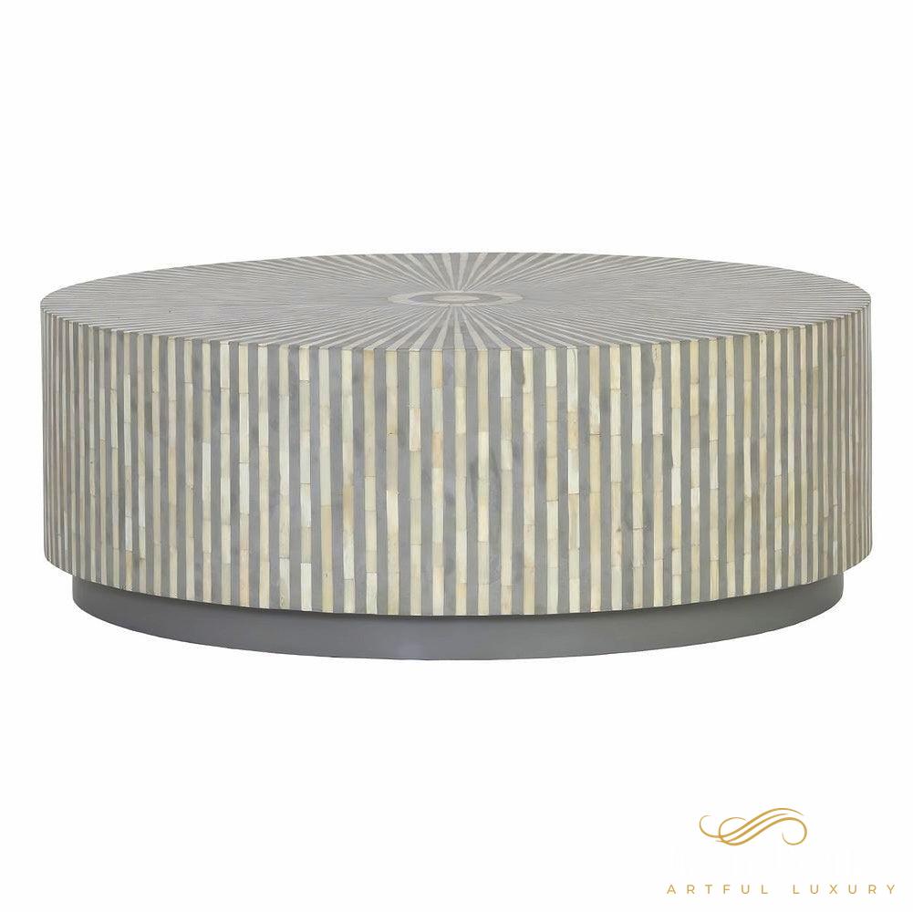 Bone Inlay Grey Round Coffee Table | Luxury Handmade Coffee Table