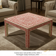 Handcrafted Bone Inlay Coffee Table with Red Floral Design | Luxury Handmade Coffee Table