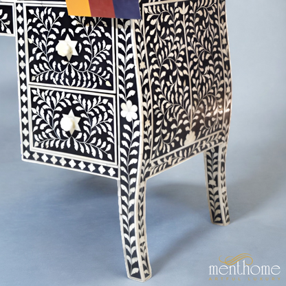 Black 5 drawers Bone Inlay Floral office desk | Luxury Handmade Desk