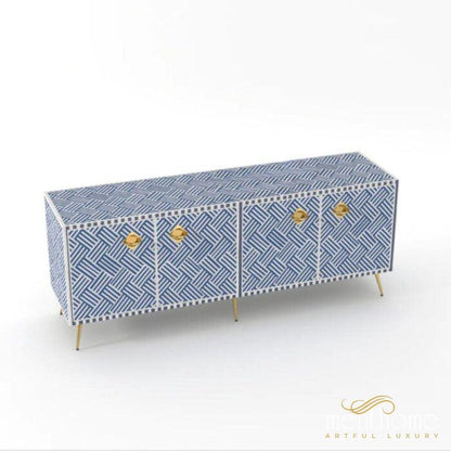 Geometric-Bone Inlay -Rectangular- Tv Cabinet | Luxury Handmade TV Cabinet