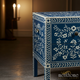 Blue Floral Inlay Wooden Nightstand | Luxury Handmade Bedside Table