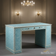 Elegant Blue Hexagonal Pattern Desk with Drawer | Luxury Handmade Desk