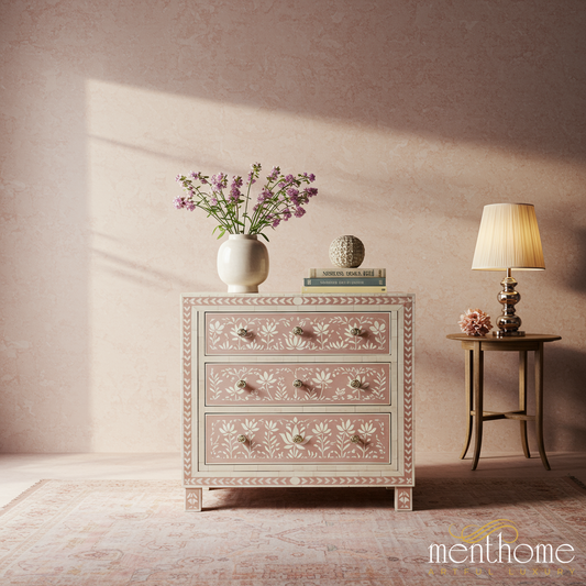 Vintage Floral Patterned Wooden Chest of Drawers | Luxury Handmade Chest of Drawer