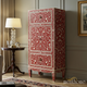 Red Floral Inlay Cabinet | Luxury Handmade Tallboy